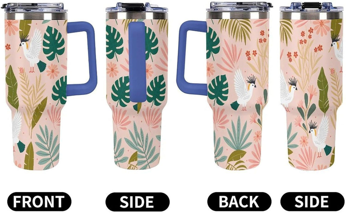 Leakproof Tumbler Vacuum Sealed Car Holder Friendly For Travel Teal And Peach Tropical Palm Leaf Pattern Water Tumbler white-style-23 - Colors D