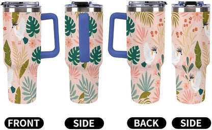 Leakproof Tumbler Vacuum Sealed Car Holder Friendly For Travel Teal And Peach Tropical Palm Leaf Pattern Water Tumbler white-style-23 - Colors D