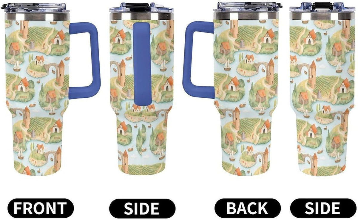 Leakproof Tumbler Vacuum Sealed Car Holder Friendly For Travel Teal And Peach Tropical Palm Leaf Pattern Water Tumbler white-style-23 - Colors D
