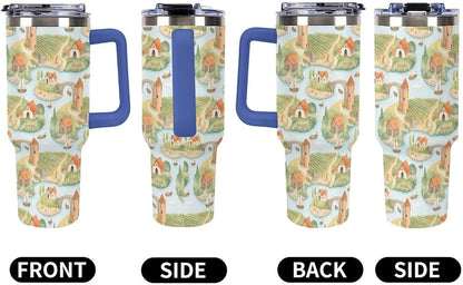 Leakproof Tumbler Vacuum Sealed Car Holder Friendly For Travel Teal And Peach Tropical Palm Leaf Pattern Water Tumbler white-style-23 - Colors D