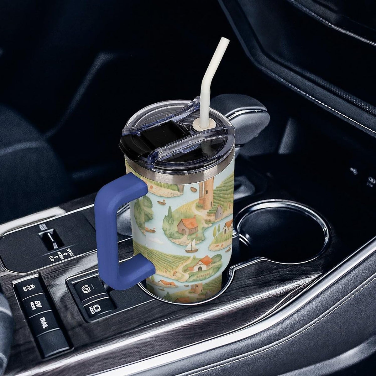 Leakproof Tumbler Vacuum Sealed Car Holder Friendly For Travel Teal And Peach Tropical Palm Leaf Pattern Water Tumbler white-style-23 - Colors D