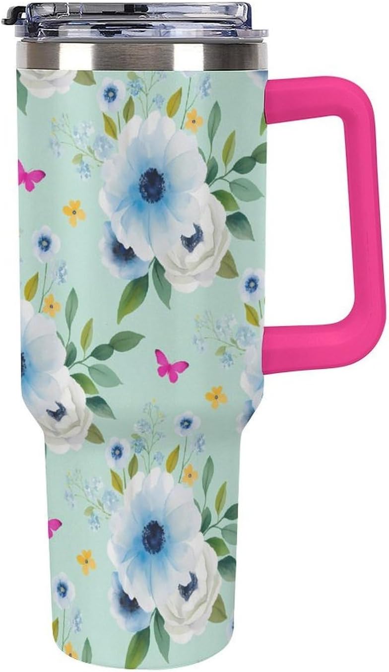 Leakproof Tumbler Vacuum Sealed Car Holder Friendly For Travel Teal And Peach Tropical Palm Leaf Pattern Water Tumbler white-style-23 - Colors D