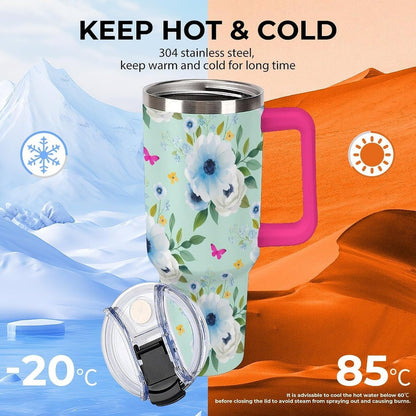 Leakproof Tumbler Vacuum Sealed Car Holder Friendly For Travel Teal And Peach Tropical Palm Leaf Pattern Water Tumbler white-style-23 - Colors D