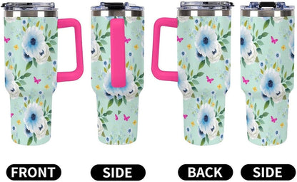 Leakproof Tumbler Vacuum Sealed Car Holder Friendly For Travel Teal And Peach Tropical Palm Leaf Pattern Water Tumbler white-style-23 - Colors D