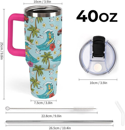 Leakproof Tumbler Vacuum Sealed Car Holder Friendly For Travel Teal And Peach Tropical Palm Leaf Pattern Water Tumbler white-style-23 - Colors D