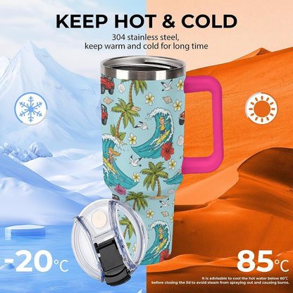Leakproof Tumbler Vacuum Sealed Car Holder Friendly For Travel Teal And Peach Tropical Palm Leaf Pattern Water Tumbler white-style-23 - Colors D