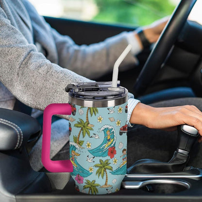 Leakproof Tumbler Vacuum Sealed Car Holder Friendly For Travel Teal And Peach Tropical Palm Leaf Pattern Water Tumbler white-style-23 - Colors D