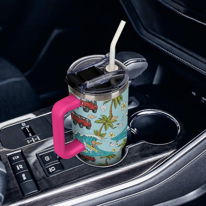 Leakproof Tumbler Vacuum Sealed Car Holder Friendly For Travel Teal And Peach Tropical Palm Leaf Pattern Water Tumbler white-style-23 - Colors D