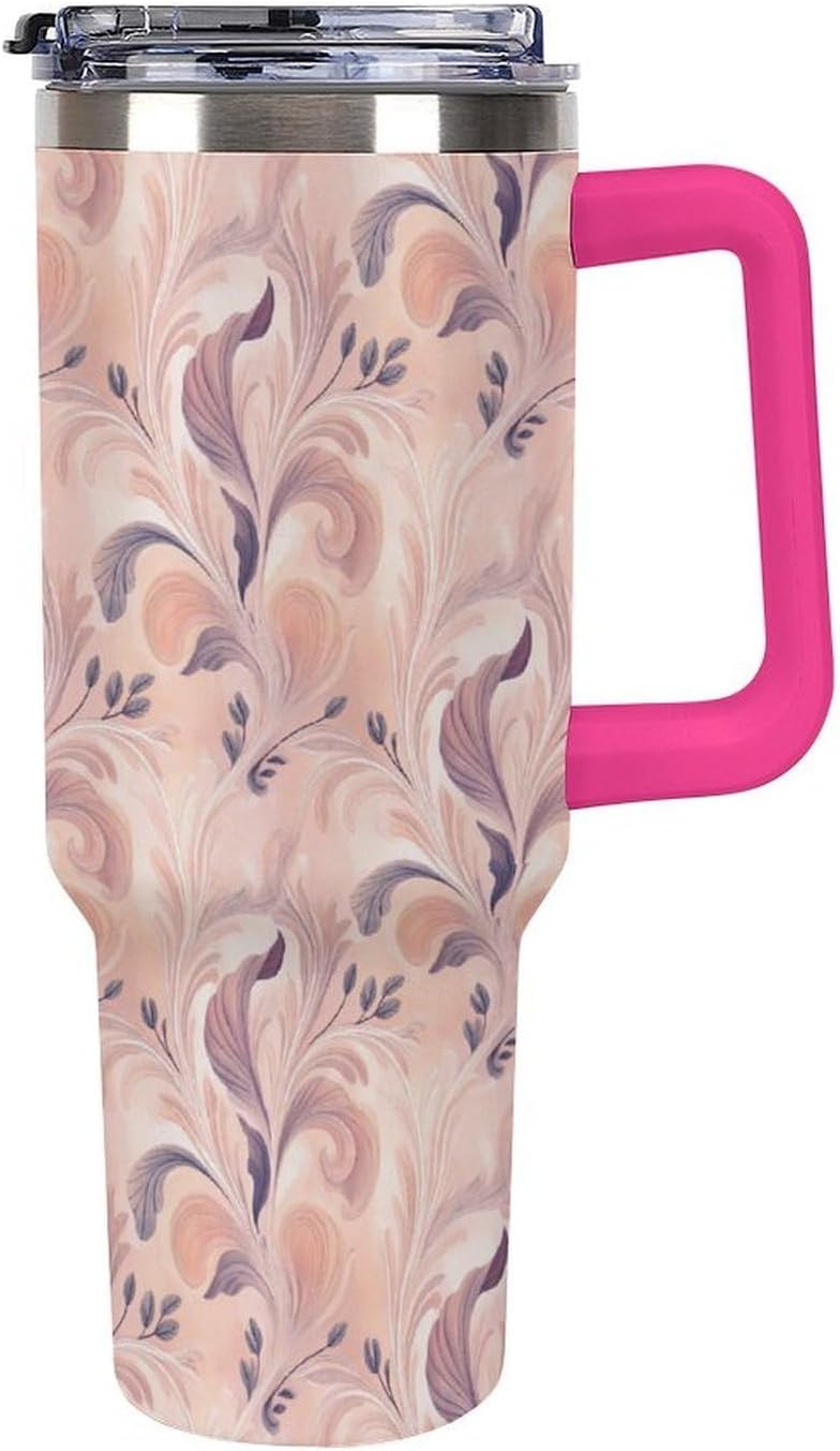 Leakproof Tumbler Vacuum Sealed Car Holder Friendly For Travel Teal And Peach Tropical Palm Leaf Pattern Water Tumbler white-style-23 - Colors D