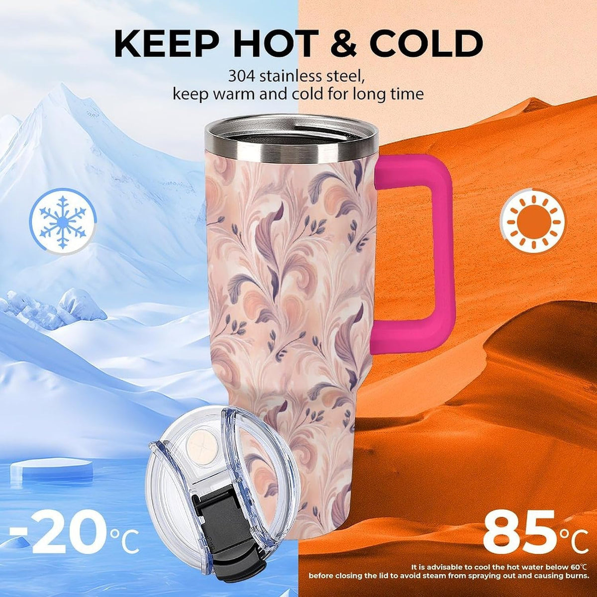 Leakproof Tumbler Vacuum Sealed Car Holder Friendly For Travel Teal And Peach Tropical Palm Leaf Pattern Water Tumbler white-style-23 - Colors D