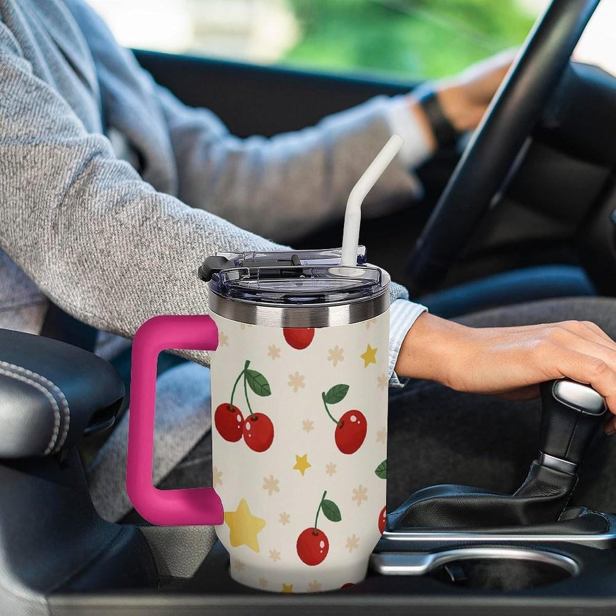 Leakproof Tumbler Vacuum Sealed Car Holder Friendly For Travel Teal And Peach Tropical Palm Leaf Pattern Water Tumbler white-style-23 - Colors D
