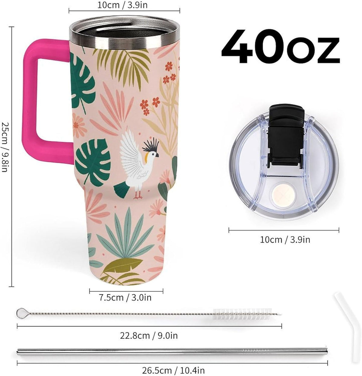 Leakproof Tumbler Vacuum Sealed Car Holder Friendly For Travel Teal And Peach Tropical Palm Leaf Pattern Water Tumbler white-style-23 - Colors D