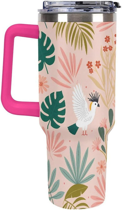 Leakproof Tumbler Vacuum Sealed Car Holder Friendly For Travel Teal And Peach Tropical Palm Leaf Pattern Water Tumbler white-style-23 - Colors D