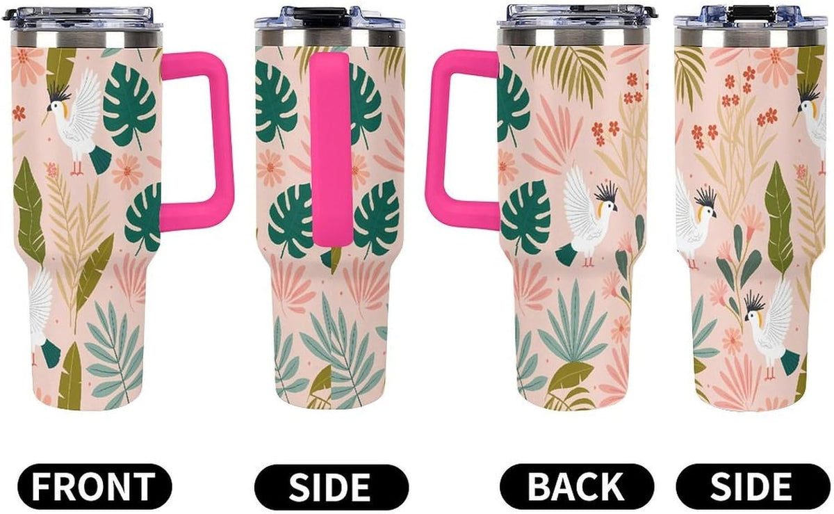 Leakproof Tumbler Vacuum Sealed Car Holder Friendly For Travel Teal And Peach Tropical Palm Leaf Pattern Water Tumbler white-style-23 - Colors D