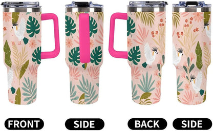 Leakproof Tumbler Vacuum Sealed Car Holder Friendly For Travel Teal And Peach Tropical Palm Leaf Pattern Water Tumbler white-style-23 - Colors D