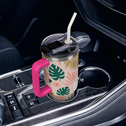 Leakproof Tumbler Vacuum Sealed Car Holder Friendly For Travel Teal And Peach Tropical Palm Leaf Pattern Water Tumbler white-style-23 - Colors D