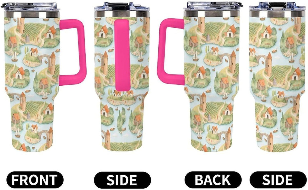 Leakproof Tumbler Vacuum Sealed Car Holder Friendly For Travel Teal And Peach Tropical Palm Leaf Pattern Water Tumbler white-style-23 - Colors D