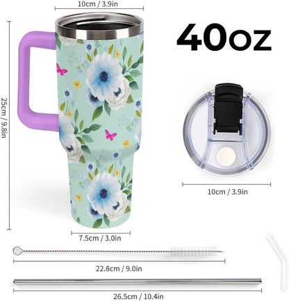 Leakproof Tumbler Vacuum Sealed Car Holder Friendly For Travel Teal And Peach Tropical Palm Leaf Pattern Water Tumbler white-style-23 - Colors D