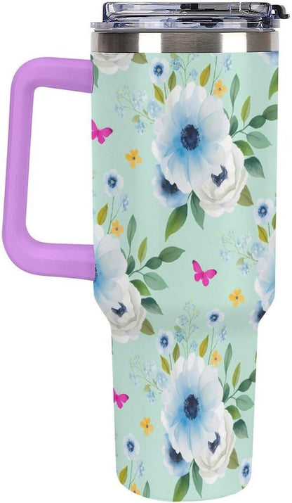 Leakproof Tumbler Vacuum Sealed Car Holder Friendly For Travel Teal And Peach Tropical Palm Leaf Pattern Water Tumbler white-style-23 - Colors D
