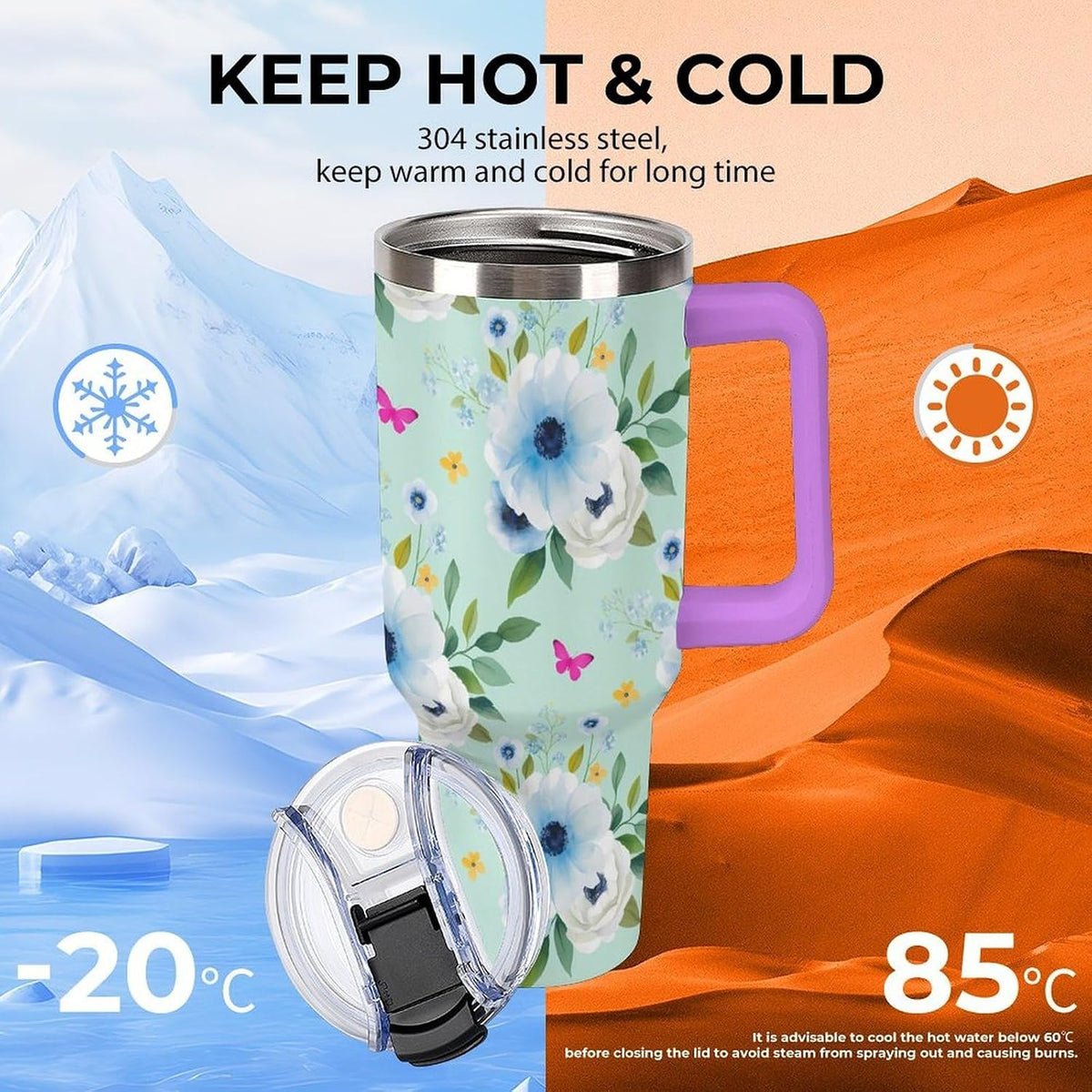 Leakproof Tumbler Vacuum Sealed Car Holder Friendly For Travel Teal And Peach Tropical Palm Leaf Pattern Water Tumbler white-style-23 - Colors D