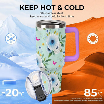 Leakproof Tumbler Vacuum Sealed Car Holder Friendly For Travel Teal And Peach Tropical Palm Leaf Pattern Water Tumbler white-style-23 - Colors D