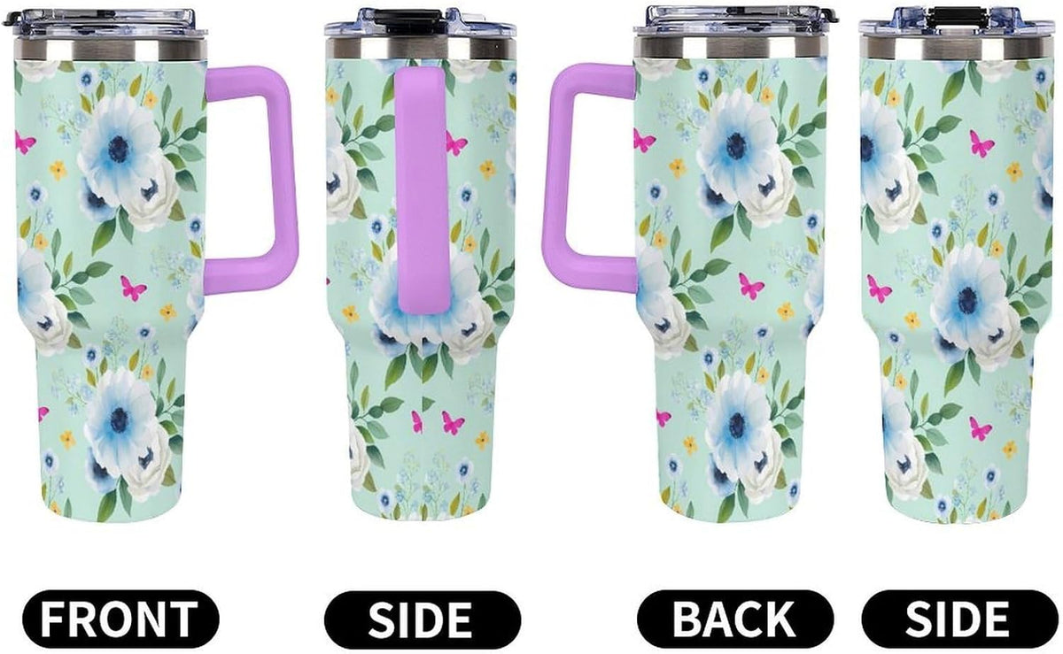Leakproof Tumbler Vacuum Sealed Car Holder Friendly For Travel Teal And Peach Tropical Palm Leaf Pattern Water Tumbler white-style-23 - Colors D