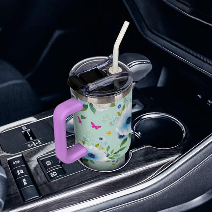 Leakproof Tumbler Vacuum Sealed Car Holder Friendly For Travel Teal And Peach Tropical Palm Leaf Pattern Water Tumbler white-style-23 - Colors D