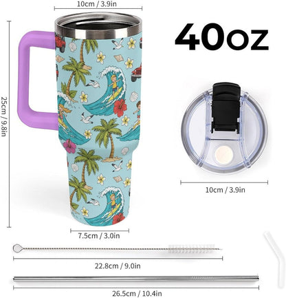 Leakproof Tumbler Vacuum Sealed Car Holder Friendly For Travel Teal And Peach Tropical Palm Leaf Pattern Water Tumbler white-style-23 - Colors D