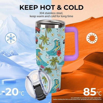 Leakproof Tumbler Vacuum Sealed Car Holder Friendly For Travel Teal And Peach Tropical Palm Leaf Pattern Water Tumbler white-style-23 - Colors D
