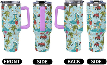Leakproof Tumbler Vacuum Sealed Car Holder Friendly For Travel Teal And Peach Tropical Palm Leaf Pattern Water Tumbler white-style-23 - Colors D