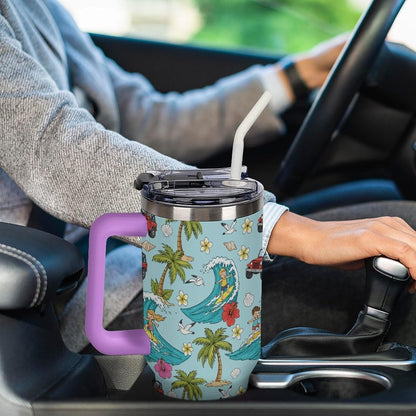 Leakproof Tumbler Vacuum Sealed Car Holder Friendly For Travel Teal And Peach Tropical Palm Leaf Pattern Water Tumbler white-style-23 - Colors D