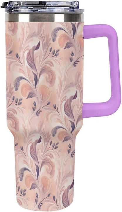 Leakproof Tumbler Vacuum Sealed Car Holder Friendly For Travel Teal And Peach Tropical Palm Leaf Pattern Water Tumbler white-style-23 - Colors D