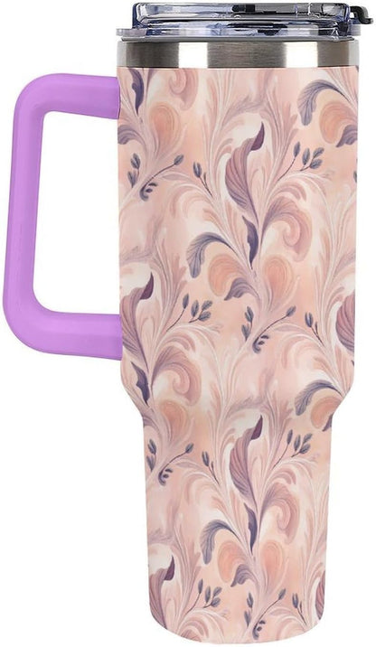 Leakproof Tumbler Vacuum Sealed Car Holder Friendly For Travel Teal And Peach Tropical Palm Leaf Pattern Water Tumbler white-style-23 - Colors D