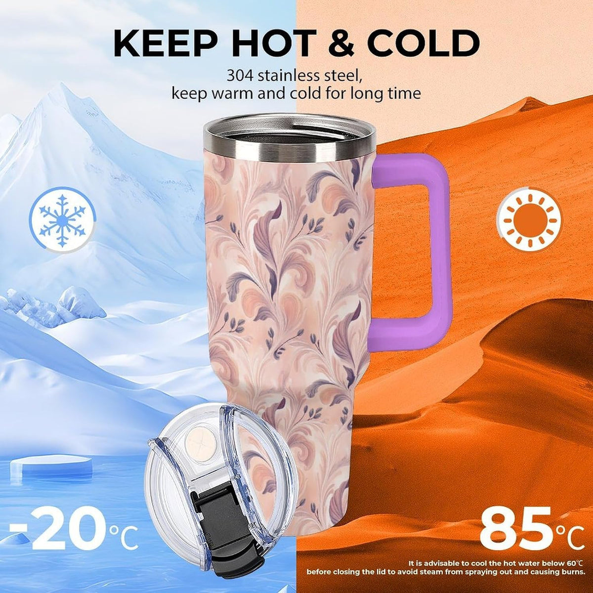 Leakproof Tumbler Vacuum Sealed Car Holder Friendly For Travel Teal And Peach Tropical Palm Leaf Pattern Water Tumbler white-style-23 - Colors D