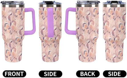 Leakproof Tumbler Vacuum Sealed Car Holder Friendly For Travel Teal And Peach Tropical Palm Leaf Pattern Water Tumbler white-style-23 - Colors D