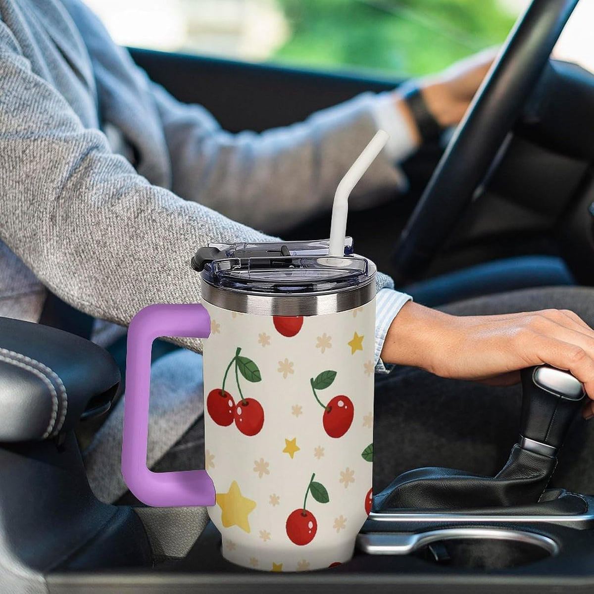 Leakproof Tumbler Vacuum Sealed Car Holder Friendly For Travel Teal And Peach Tropical Palm Leaf Pattern Water Tumbler white-style-23 - Colors D