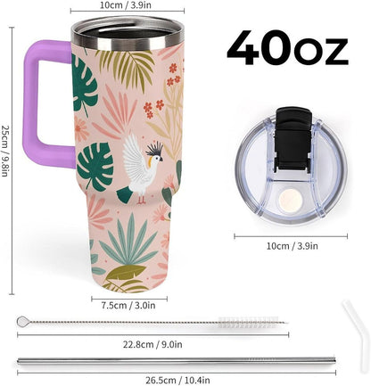 Leakproof Tumbler Vacuum Sealed Car Holder Friendly For Travel Teal And Peach Tropical Palm Leaf Pattern Water Tumbler white-style-23 - Colors D
