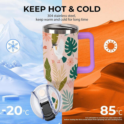 Leakproof Tumbler Vacuum Sealed Car Holder Friendly For Travel Teal And Peach Tropical Palm Leaf Pattern Water Tumbler white-style-23 - Colors D