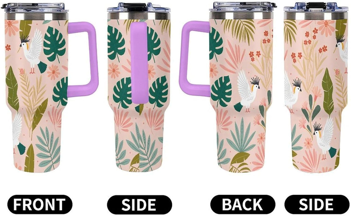 Leakproof Tumbler Vacuum Sealed Car Holder Friendly For Travel Teal And Peach Tropical Palm Leaf Pattern Water Tumbler white-style-23 - Colors D