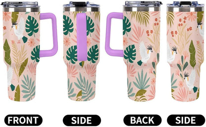 Leakproof Tumbler Vacuum Sealed Car Holder Friendly For Travel Teal And Peach Tropical Palm Leaf Pattern Water Tumbler white-style-23 - Colors D