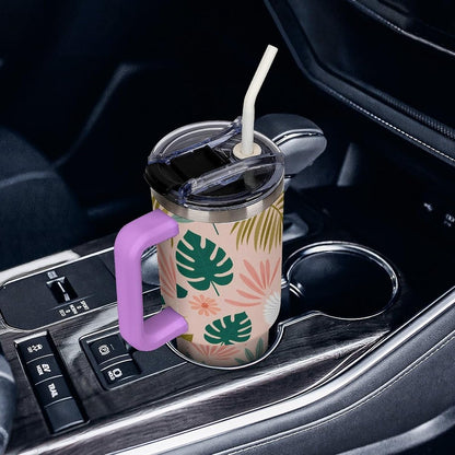 Leakproof Tumbler Vacuum Sealed Car Holder Friendly For Travel Teal And Peach Tropical Palm Leaf Pattern Water Tumbler white-style-23 - Colors D