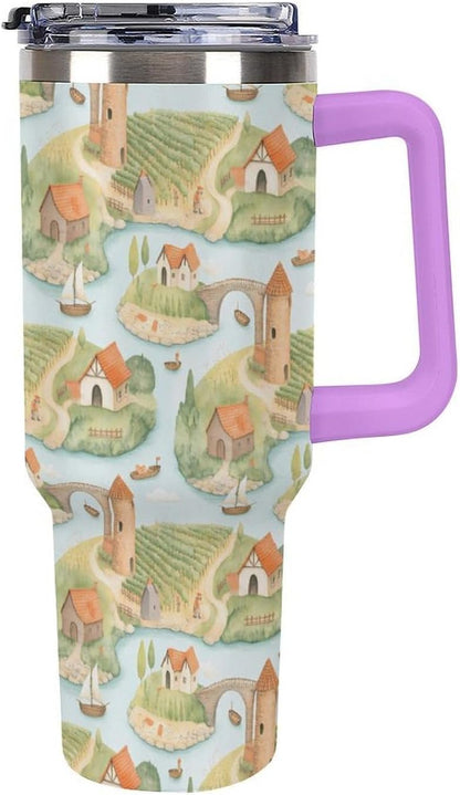 Leakproof Tumbler Vacuum Sealed Car Holder Friendly For Travel Teal And Peach Tropical Palm Leaf Pattern Water Tumbler white-style-23 - Colors D