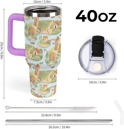 Leakproof Tumbler Vacuum Sealed Car Holder Friendly For Travel Teal And Peach Tropical Palm Leaf Pattern Water Tumbler white-style-23 - Colors D