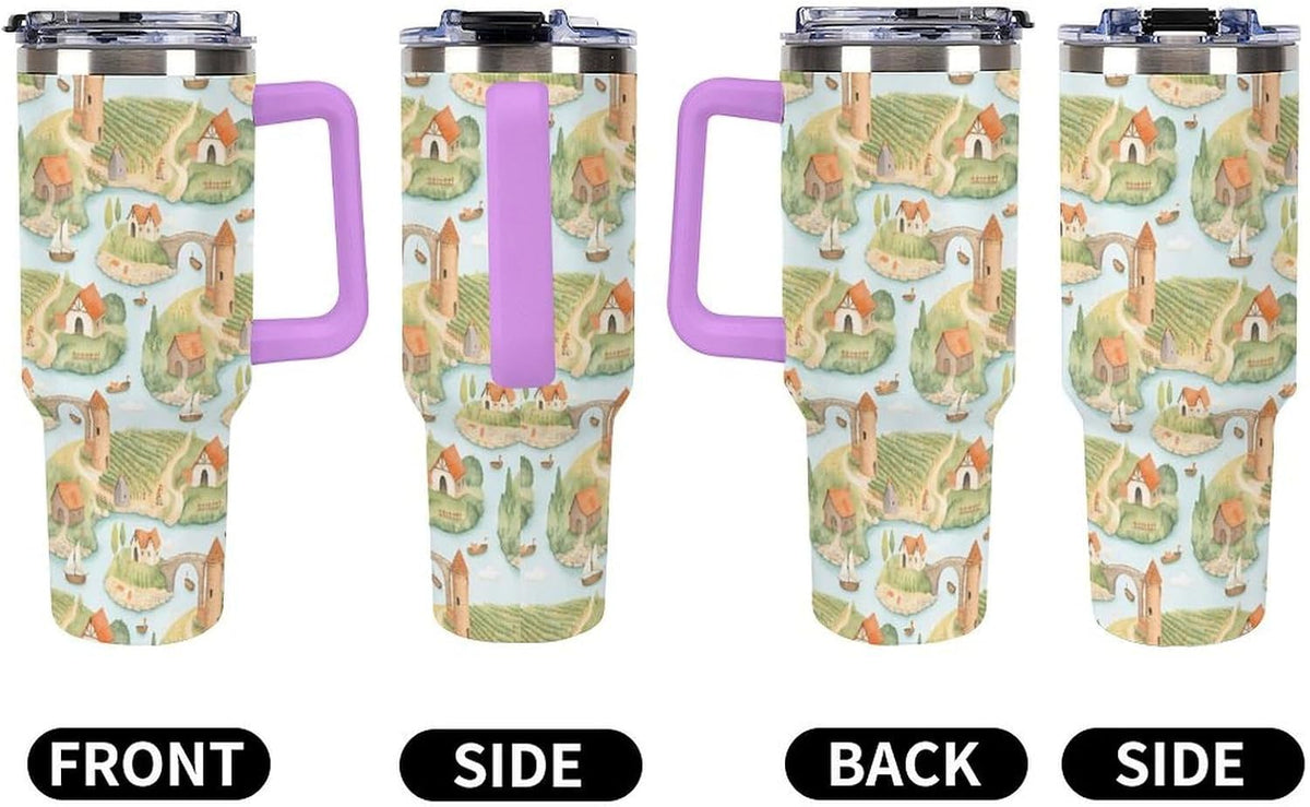 Leakproof Tumbler Vacuum Sealed Car Holder Friendly For Travel Teal And Peach Tropical Palm Leaf Pattern Water Tumbler white-style-23 - Colors D