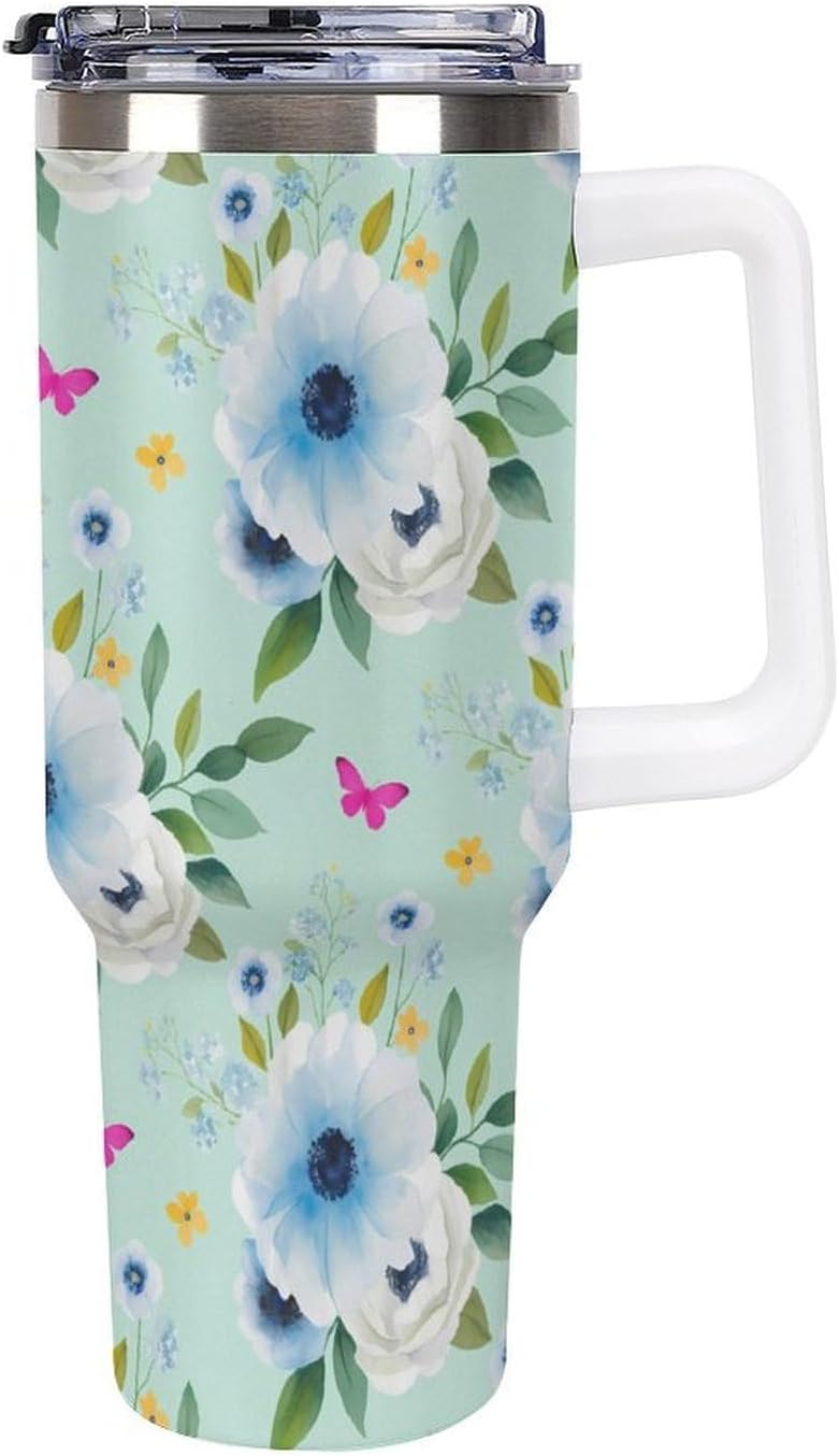 Leakproof Tumbler Vacuum Sealed Car Holder Friendly For Travel Teal And Peach Tropical Palm Leaf Pattern Water Tumbler white-style-23 - Colors D