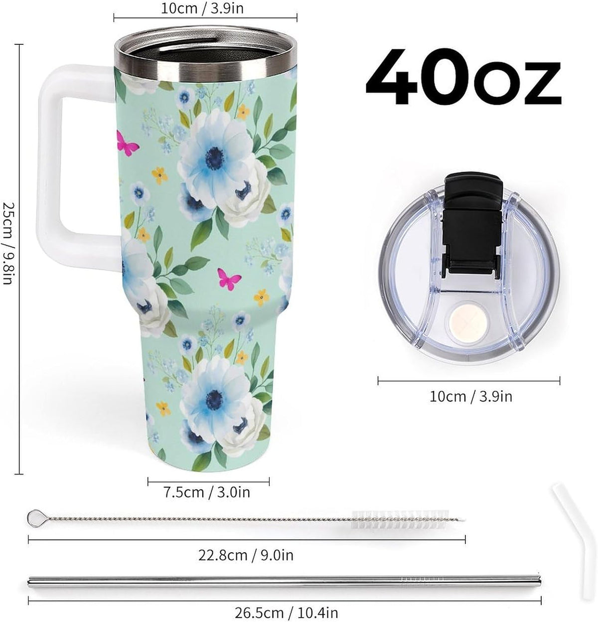 Leakproof Tumbler Vacuum Sealed Car Holder Friendly For Travel Teal And Peach Tropical Palm Leaf Pattern Water Tumbler white-style-23 - Colors D