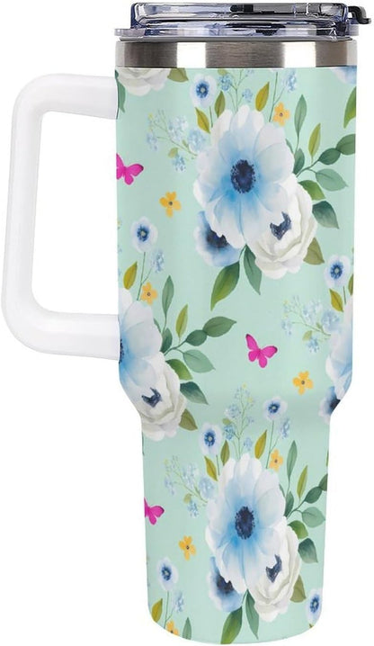 Leakproof Tumbler Vacuum Sealed Car Holder Friendly For Travel Teal And Peach Tropical Palm Leaf Pattern Water Tumbler white-style-23 - Colors D
