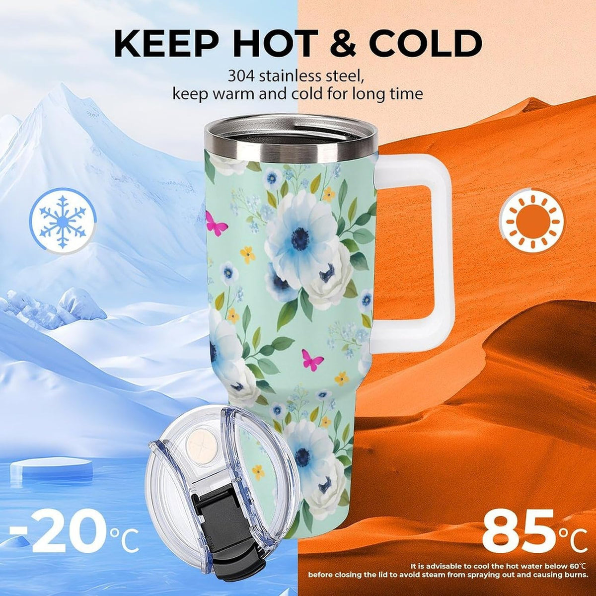 Leakproof Tumbler Vacuum Sealed Car Holder Friendly For Travel Teal And Peach Tropical Palm Leaf Pattern Water Tumbler white-style-23 - Colors D