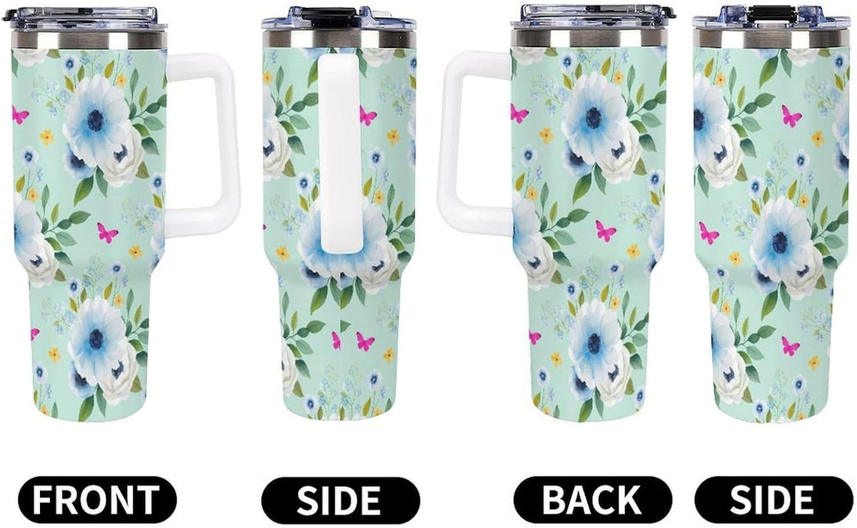Leakproof Tumbler Vacuum Sealed Car Holder Friendly For Travel Teal And Peach Tropical Palm Leaf Pattern Water Tumbler white-style-23 - Colors D
