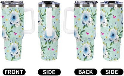 Leakproof Tumbler Vacuum Sealed Car Holder Friendly For Travel Teal And Peach Tropical Palm Leaf Pattern Water Tumbler white-style-23 - Colors D